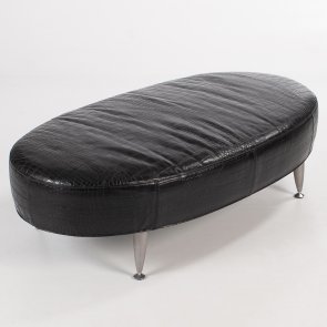 Large oval ottoman Croco in black leather by Dan Ihreborn 1995