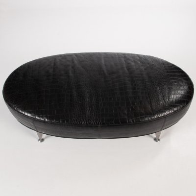 Zoom image of Large oval ottoman Croco in black leather by Dan Ihreborn 1995