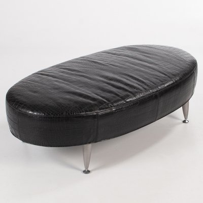 Zoom image of Large oval ottoman Croco in black leather by Dan Ihreborn 1995